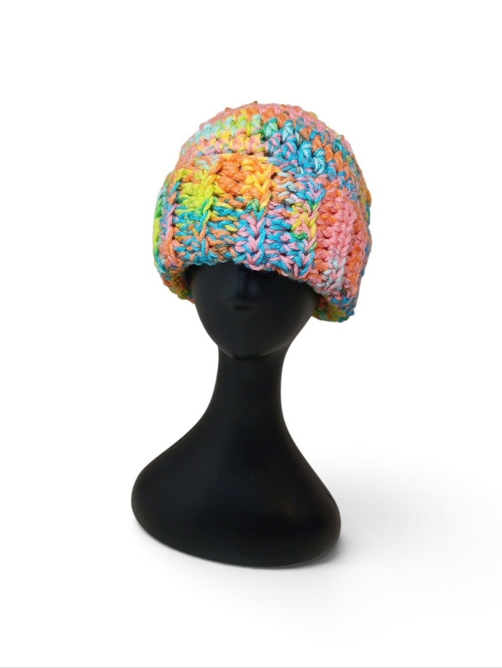 Womens Multicolor Crochet Beanie Hat - Soft Rainbow